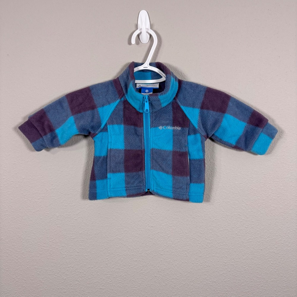 Columbia Baby 6 Months Blue Purple Buffalo Plaid Full Zip Fleece Jacket Unissx